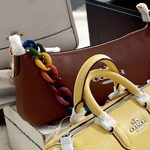 Coach Charlotte Shoulder/Crossbody Bag Brown w Multi Color  Strap NWT - Picture 10 of 12